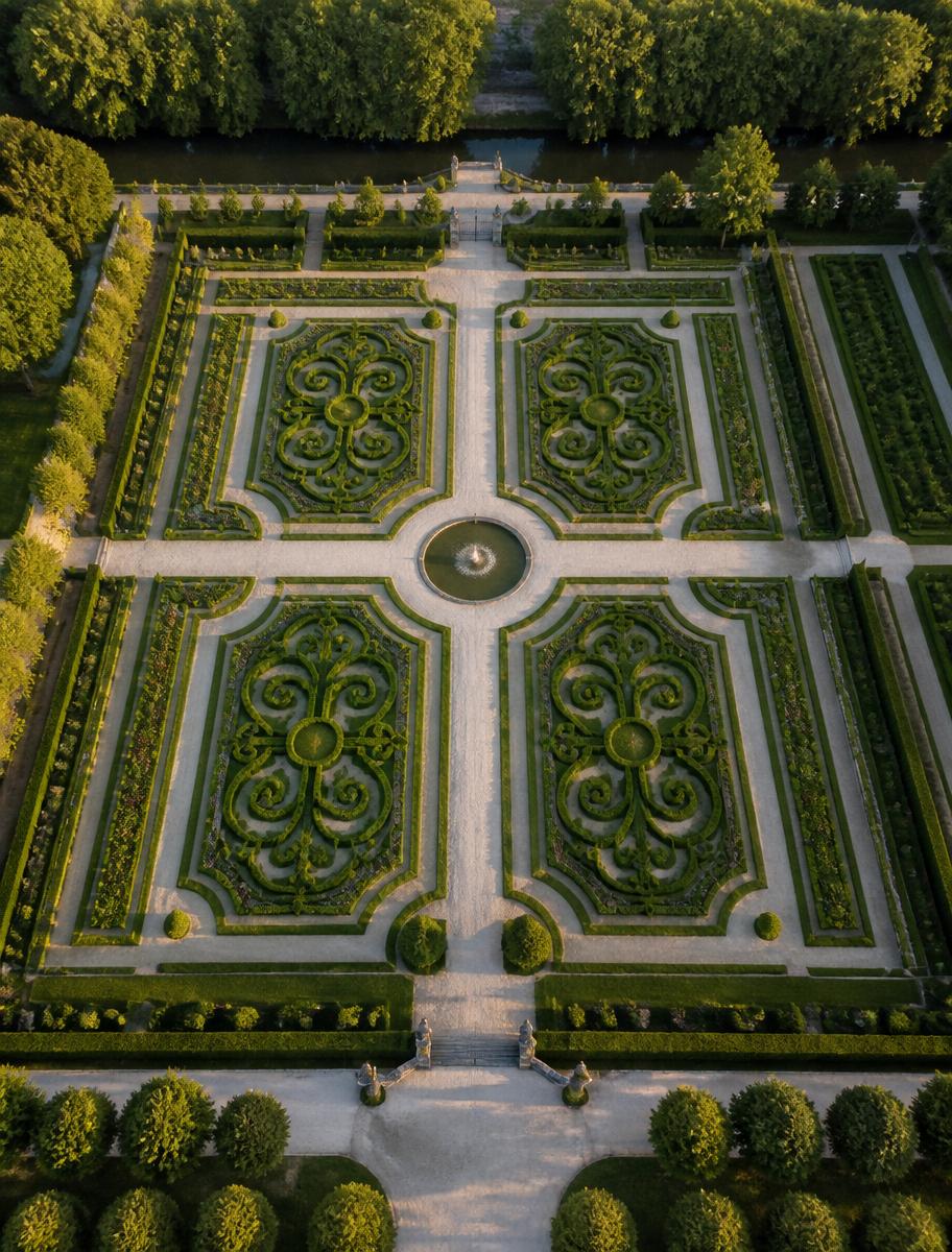 Vue aérienne d'un jardin à la française