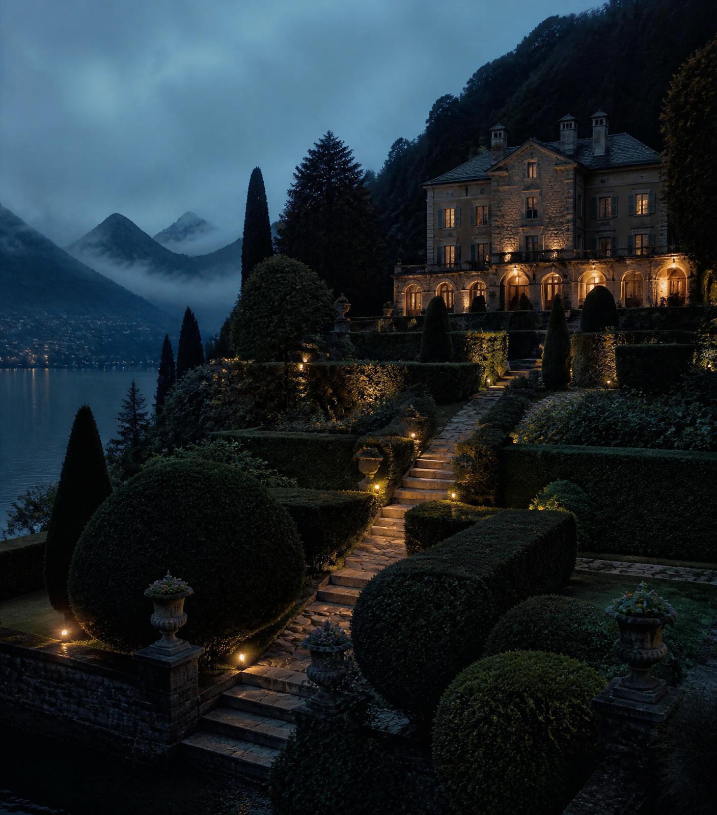 Domaine paysager suisse au crépuscule