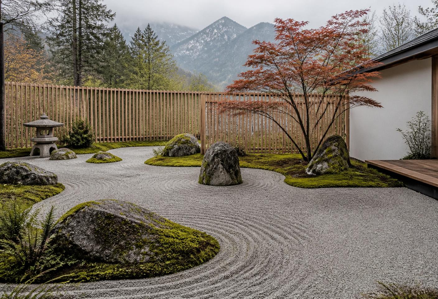 Jardin zen avec érable